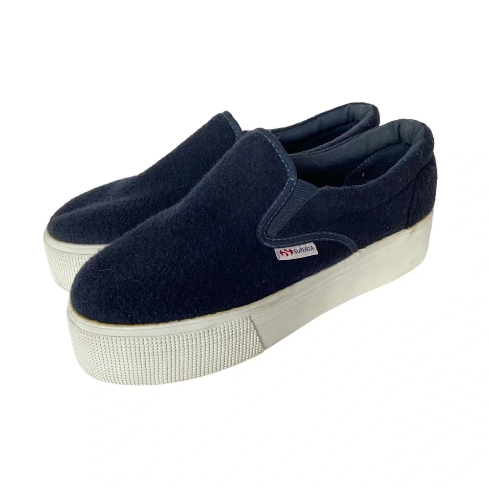 Superga Platform Black Fabric Slip On Sneakers Size 37.5 (Women's Size 7) - Picture 2 of 10